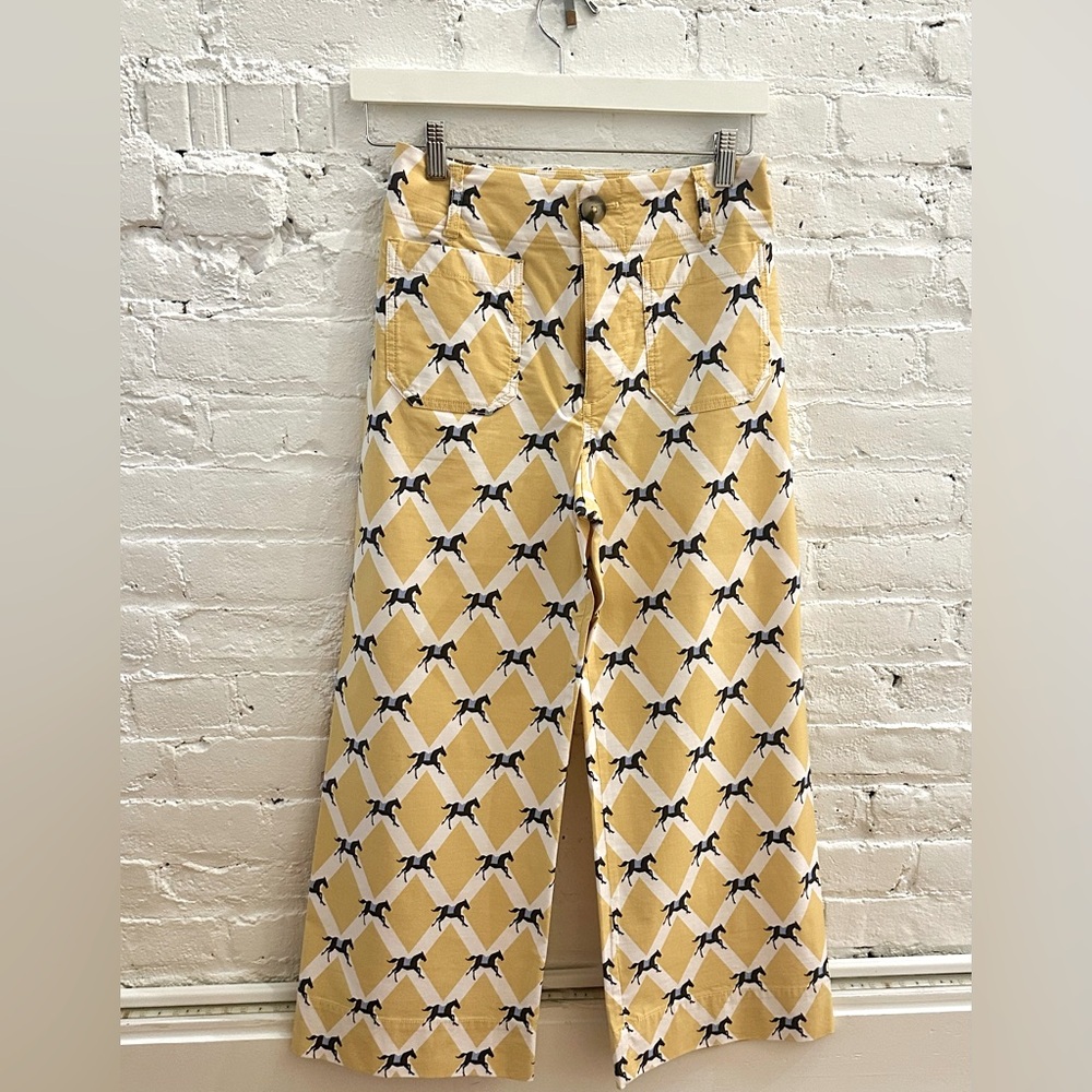 Anthropologie Maeve Yellow and Black Horse Print Pants